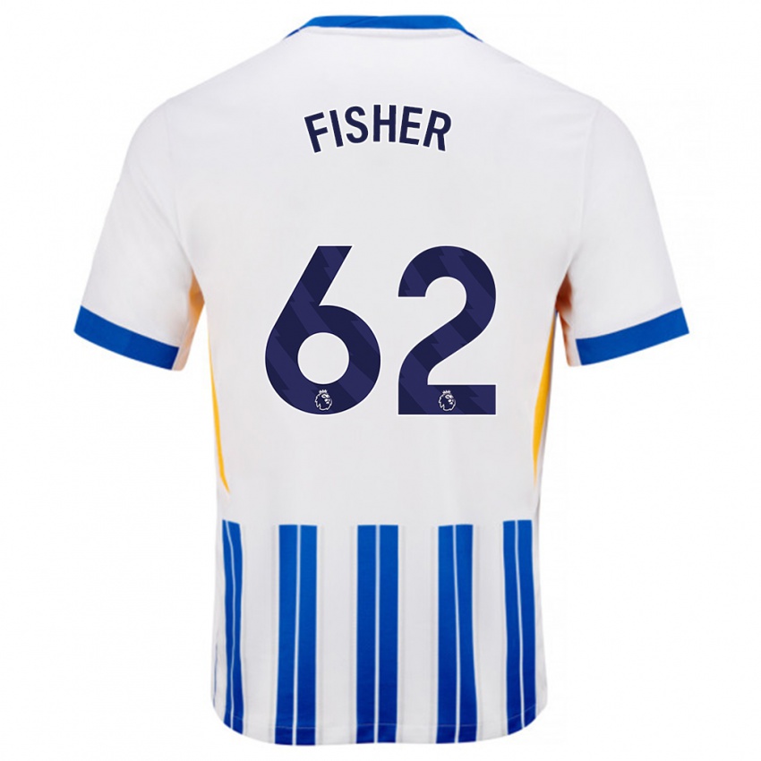 Kinderen Hugo Fisher #62 Wit Blauwe Krijtstrepen Thuisshirt Thuistenue 2024/25 T-Shirt