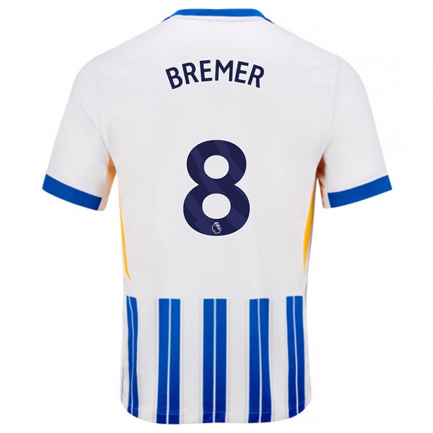 Kinderen Pauline Bremer #8 Wit Blauwe Krijtstrepen Thuisshirt Thuistenue 2024/25 T-Shirt