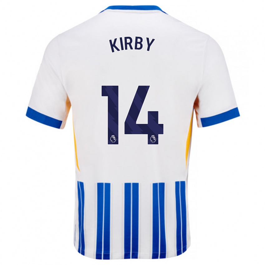 Kinderen Fran Kirby #14 Wit Blauwe Krijtstrepen Thuisshirt Thuistenue 2024/25 T-Shirt