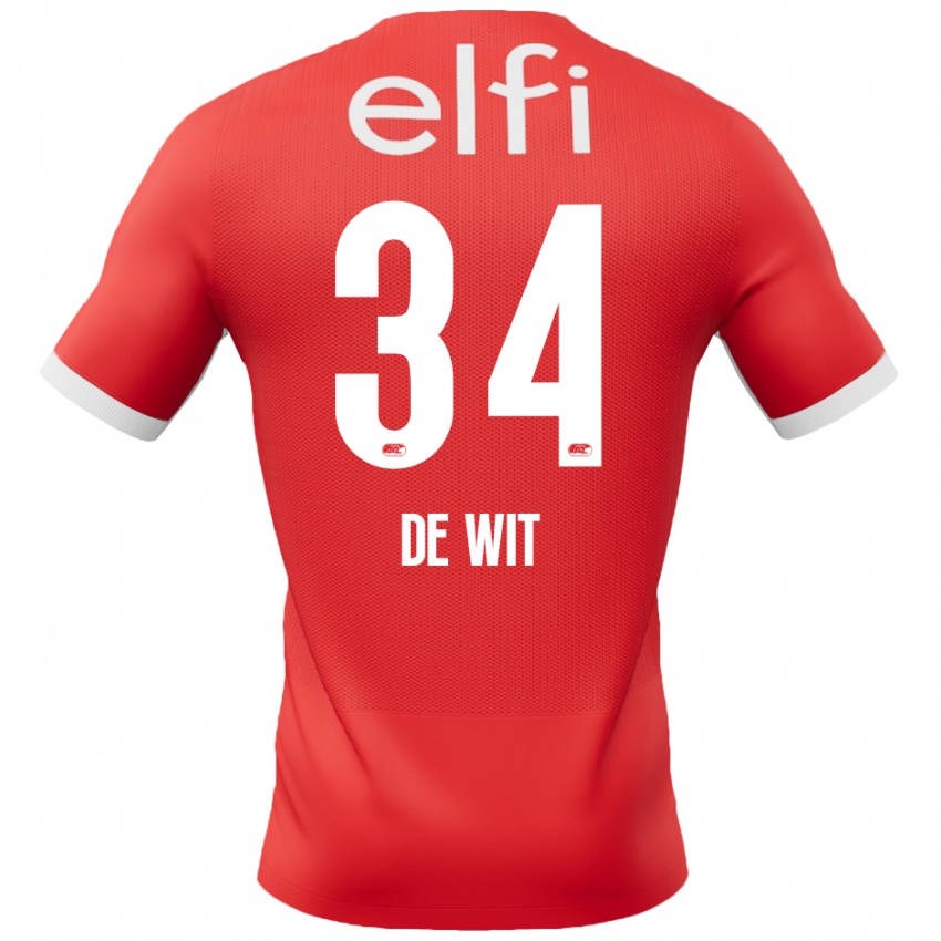 Kinderen Mees De Wit #34 Rood Wit Thuisshirt Thuistenue 2024/25 T-Shirt