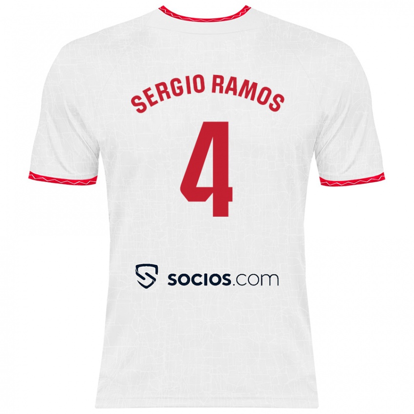 Kinderen Sergio Ramos #4 Wit Rood Thuisshirt Thuistenue 2024/25 T-Shirt