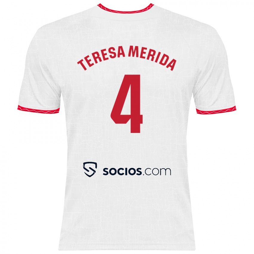 Kinderen Teresa Merida #4 Wit Rood Thuisshirt Thuistenue 2024/25 T-Shirt