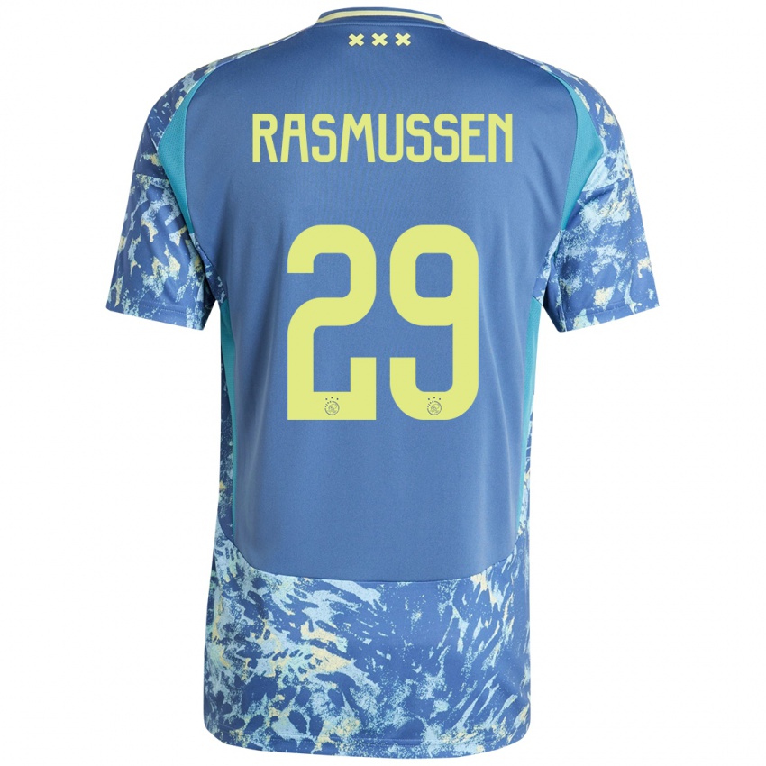 Kinderen Christian Rasmussen #29 Grijs Blauw Geel Uitshirt Uittenue 2024/25 T-Shirt