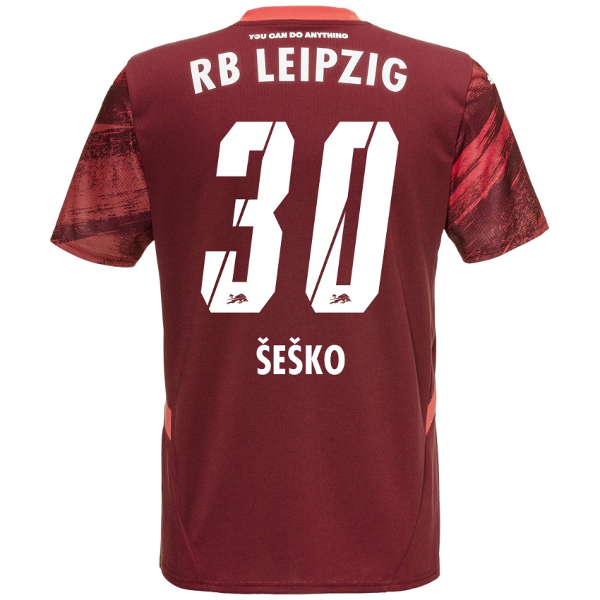 Kinderen Benjamin Sesko #30 Bordeauxrood Uitshirt Uittenue 2024/25 T-Shirt