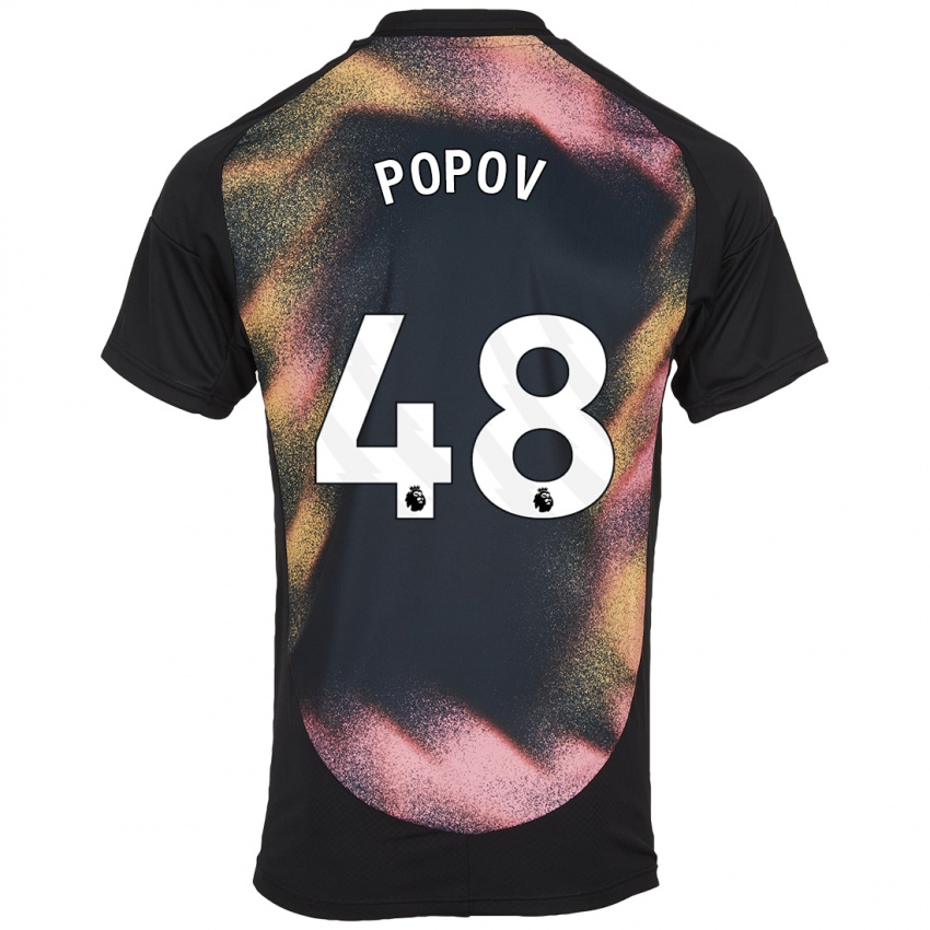 Kinderen Chris Popov #48 Zwart Wit Uitshirt Uittenue 2024/25 T-Shirt