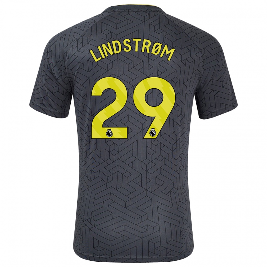 Kinderen Jesper Lindstrøm #29 Zwart Geel Uitshirt Uittenue 2024/25 T-Shirt