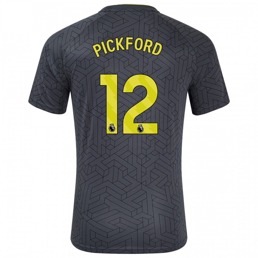 Kinderen Jordan Pickford #12 Zwart Geel Uitshirt Uittenue 2024/25 T-Shirt