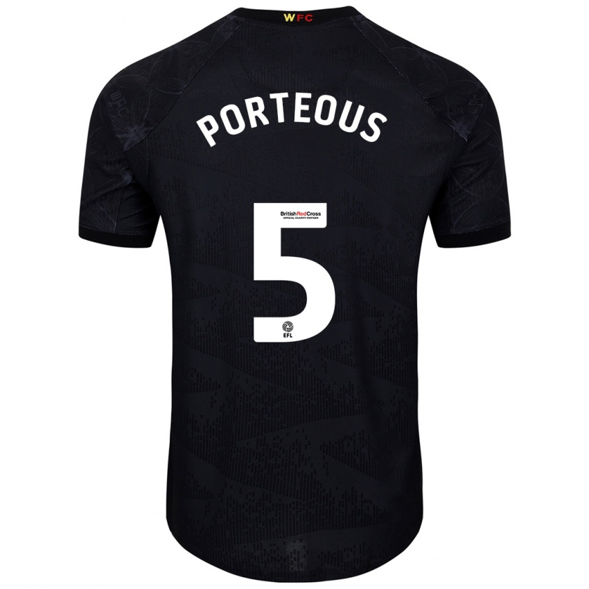 Kinderen Ryan Porteous #5 Zwart Wit Uitshirt Uittenue 2024/25 T-Shirt