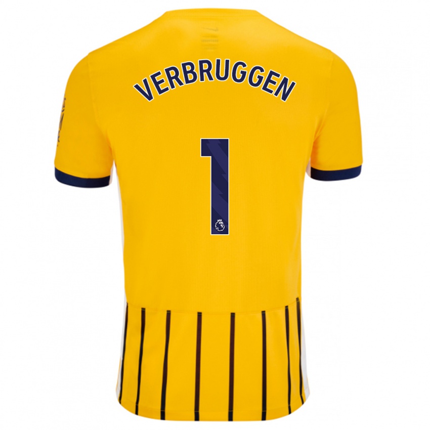 Kinderen Bart Verbruggen #1 Goud Blauw Krijtstrepen Uitshirt Uittenue 2024/25 T-Shirt