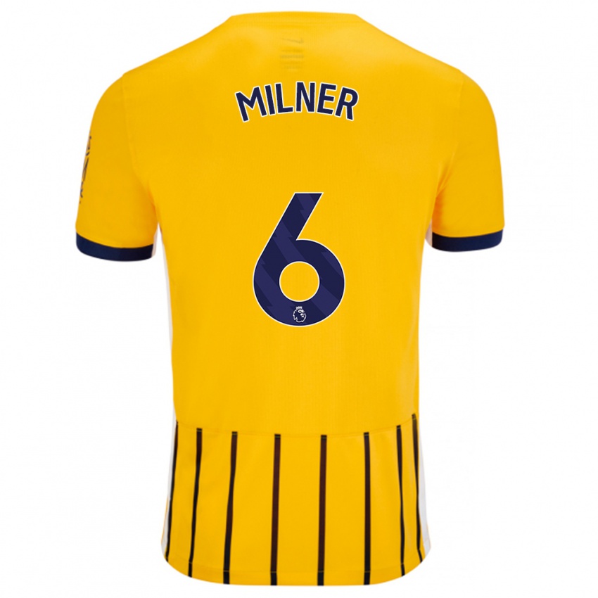 Kinderen James Milner #6 Goud Blauw Krijtstrepen Uitshirt Uittenue 2024/25 T-Shirt