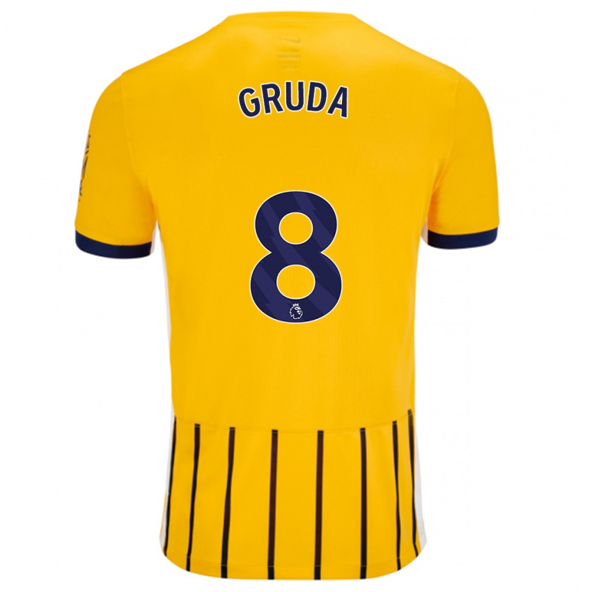 Kinderen Brajan Gruda #8 Goud Blauw Krijtstrepen Uitshirt Uittenue 2024/25 T-Shirt