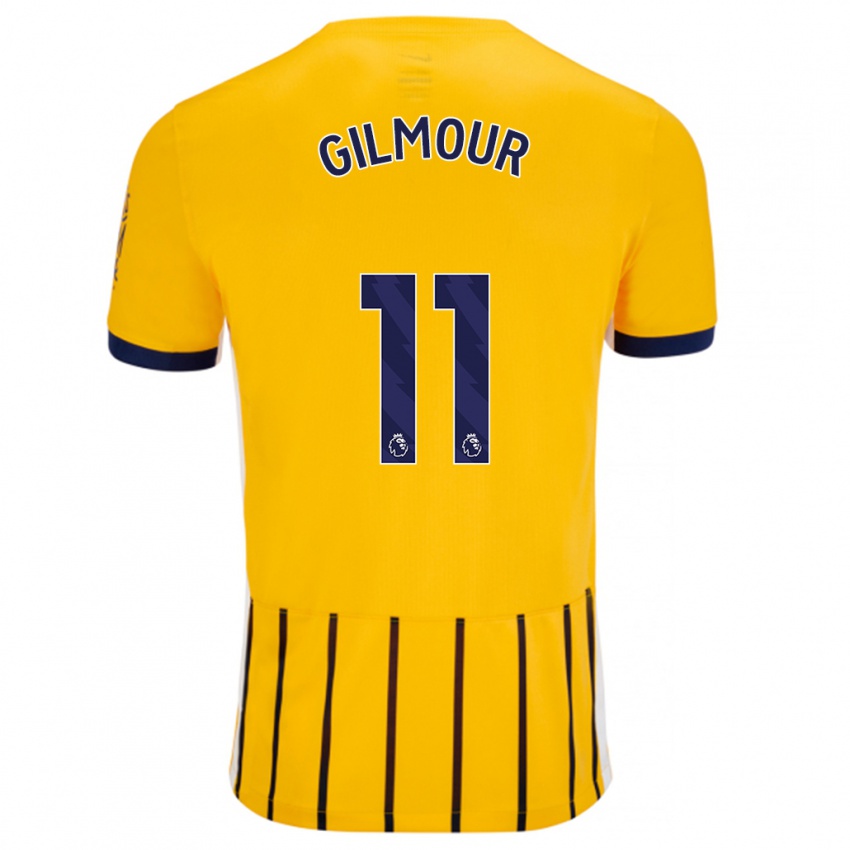 Kinderen Billy Gilmour #11 Goud Blauw Krijtstrepen Uitshirt Uittenue 2024/25 T-Shirt