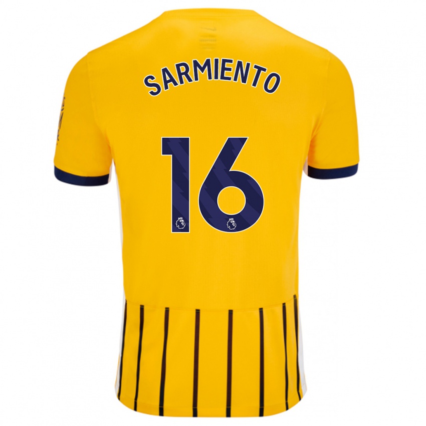 Kinderen Jeremy Sarmiento #16 Goud Blauw Krijtstrepen Uitshirt Uittenue 2024/25 T-Shirt