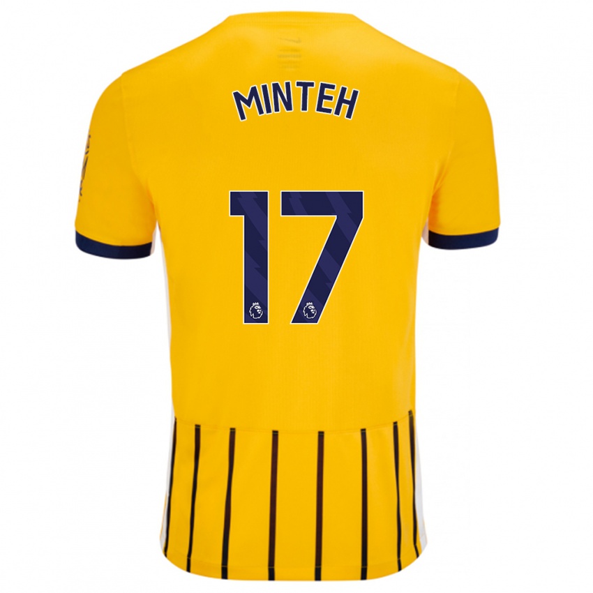 Kinderen Yankuba Minteh #17 Goud Blauw Krijtstrepen Uitshirt Uittenue 2024/25 T-Shirt