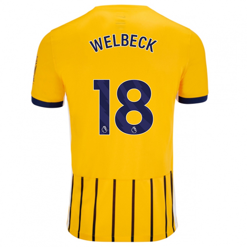 Kinderen Danny Welbeck #18 Goud Blauw Krijtstrepen Uitshirt Uittenue 2024/25 T-Shirt