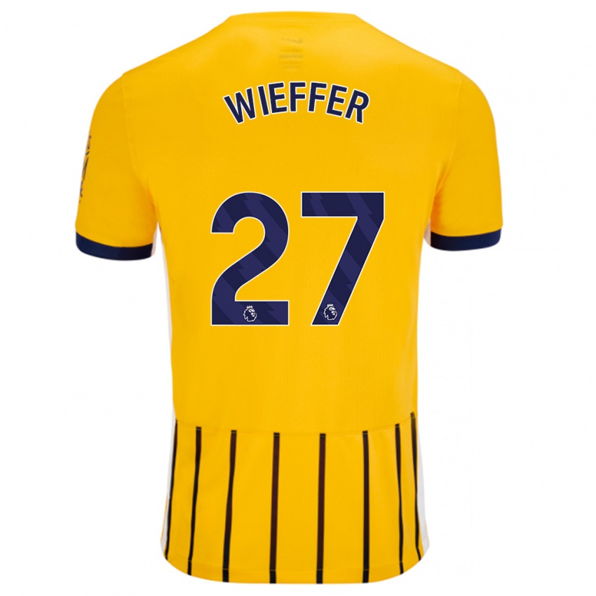 Kinderen Mats Wieffer #27 Goud Blauw Krijtstrepen Uitshirt Uittenue 2024/25 T-Shirt