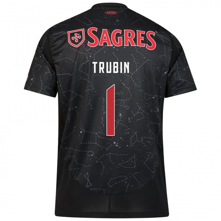 Kinderen Anatoliy Trubin #1 Zwart Rood Uitshirt Uittenue 2024/25 T-Shirt