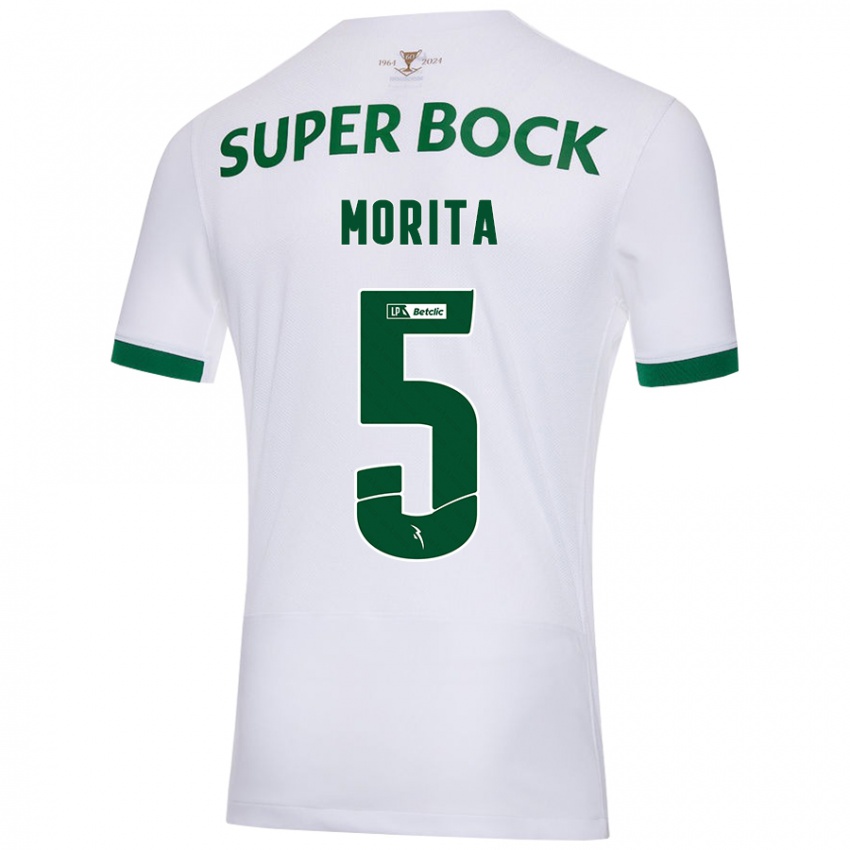 Kinderen Hidemasa Morita #5 Wit Groen Uitshirt Uittenue 2024/25 T-Shirt