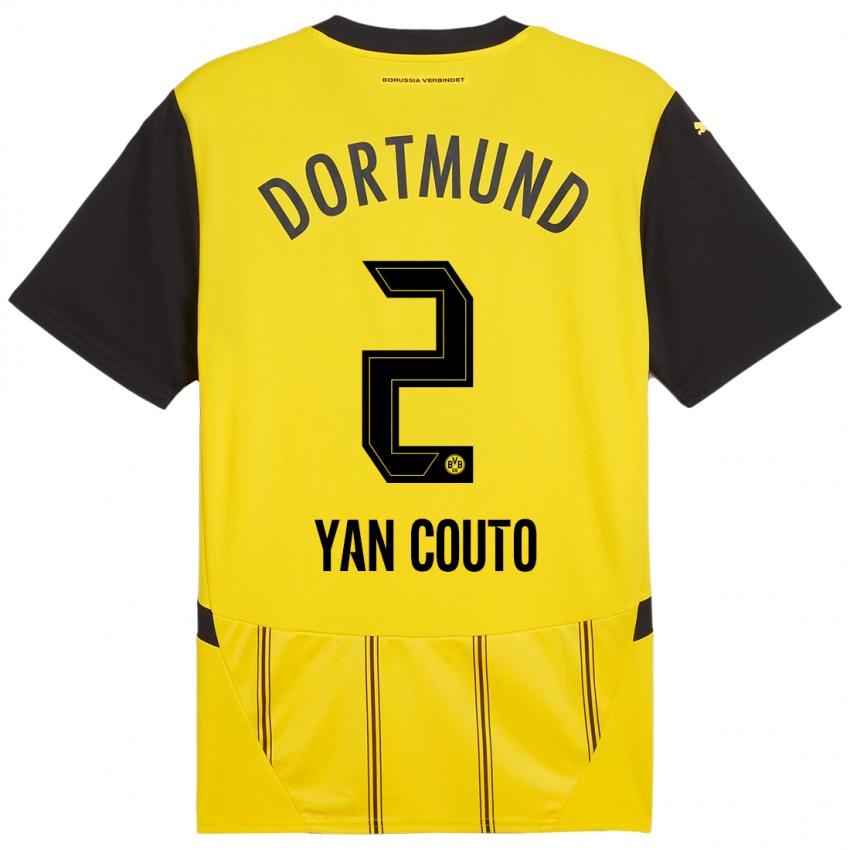 Heren Yan Couto #2 Geel Zwart Thuisshirt Thuistenue 2024/25 T-Shirt