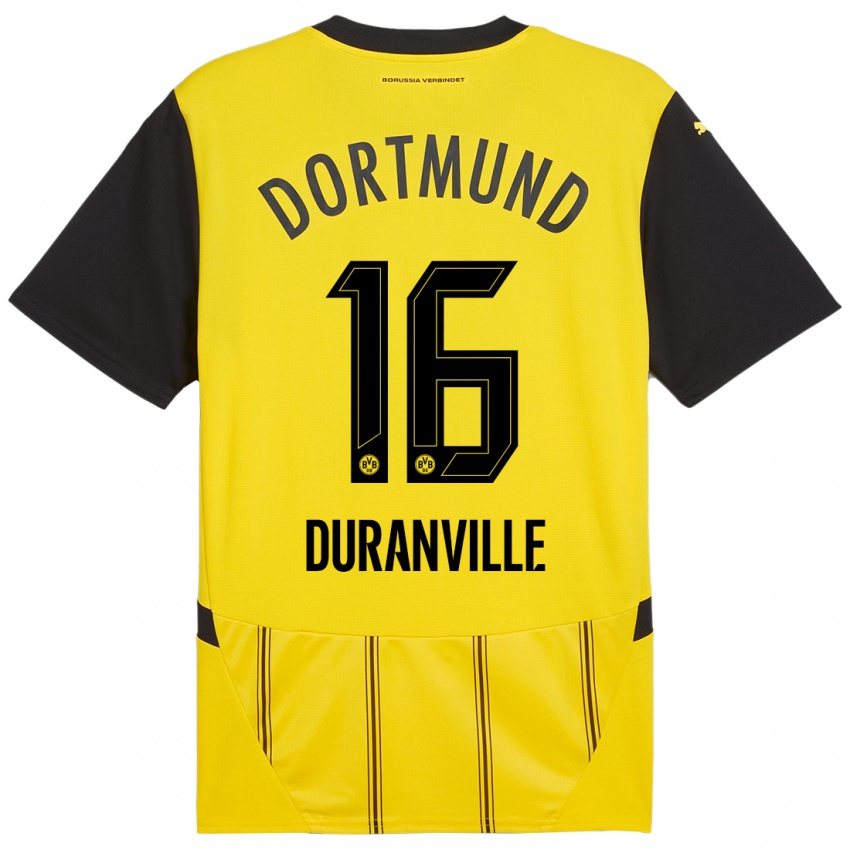 Heren Julien Duranville #16 Geel Zwart Thuisshirt Thuistenue 2024/25 T-Shirt