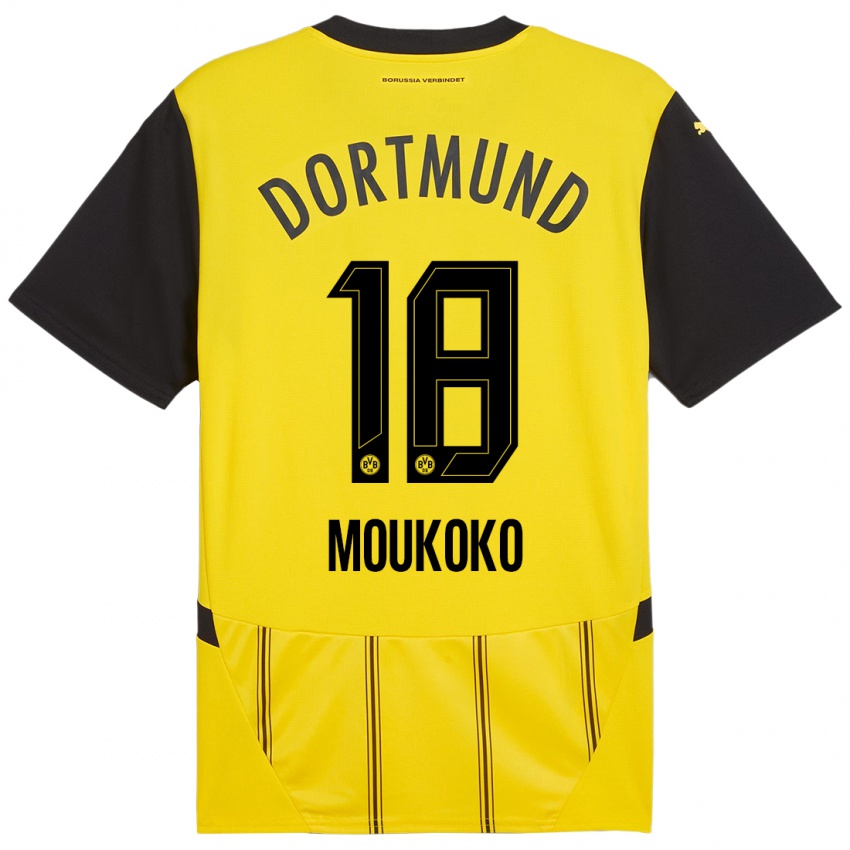 Heren Youssoufa Moukoko #18 Geel Zwart Thuisshirt Thuistenue 2024/25 T-Shirt