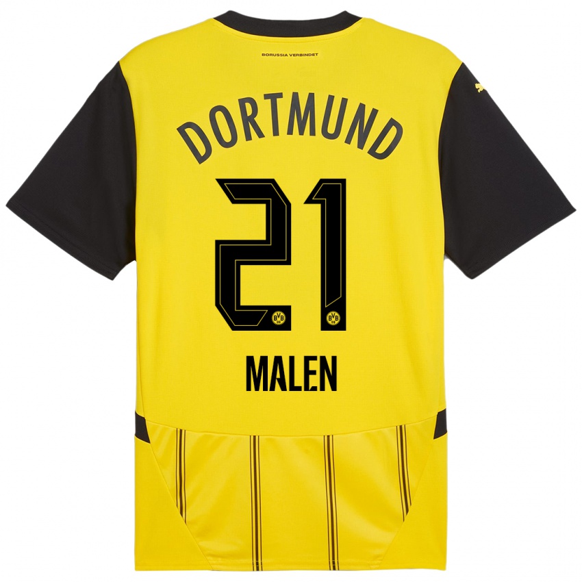 Heren Donyell Malen #21 Geel Zwart Thuisshirt Thuistenue 2024/25 T-Shirt