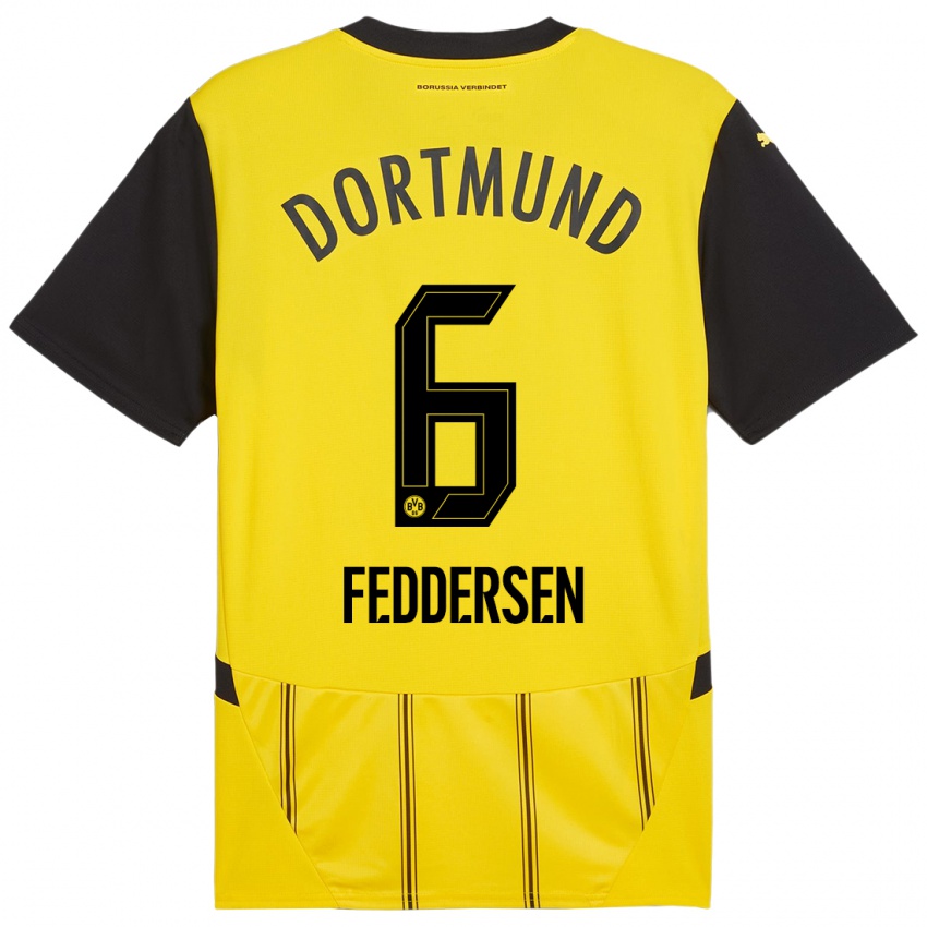 Heren Jonas Feddersen #6 Geel Zwart Thuisshirt Thuistenue 2024/25 T-Shirt