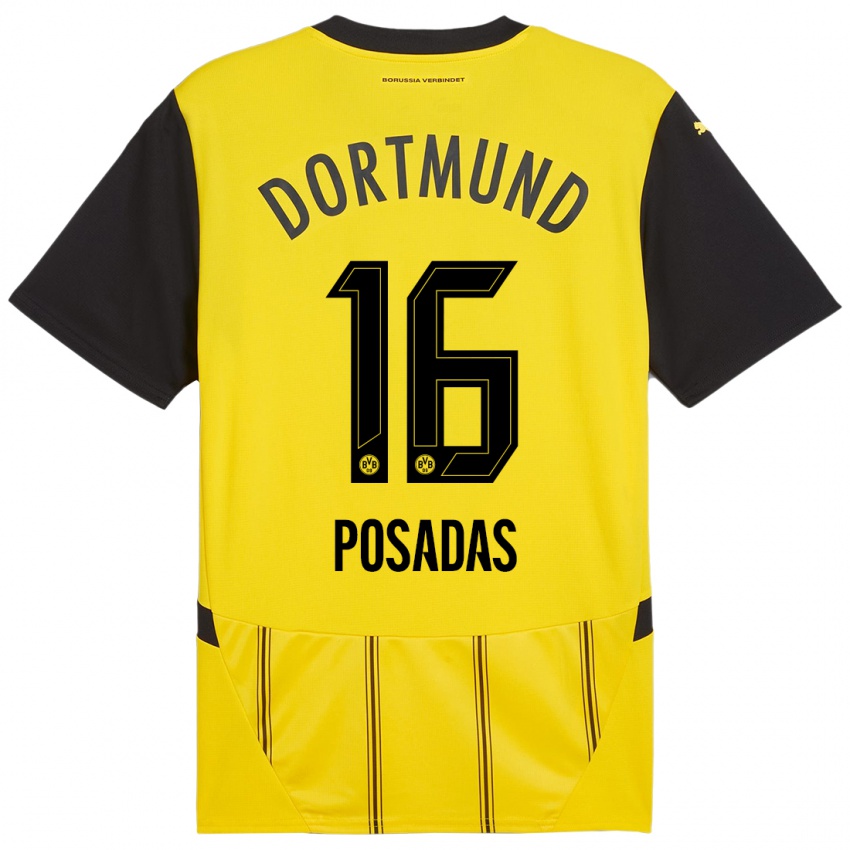 Heren Leonardo Posadas #16 Geel Zwart Thuisshirt Thuistenue 2024/25 T-Shirt