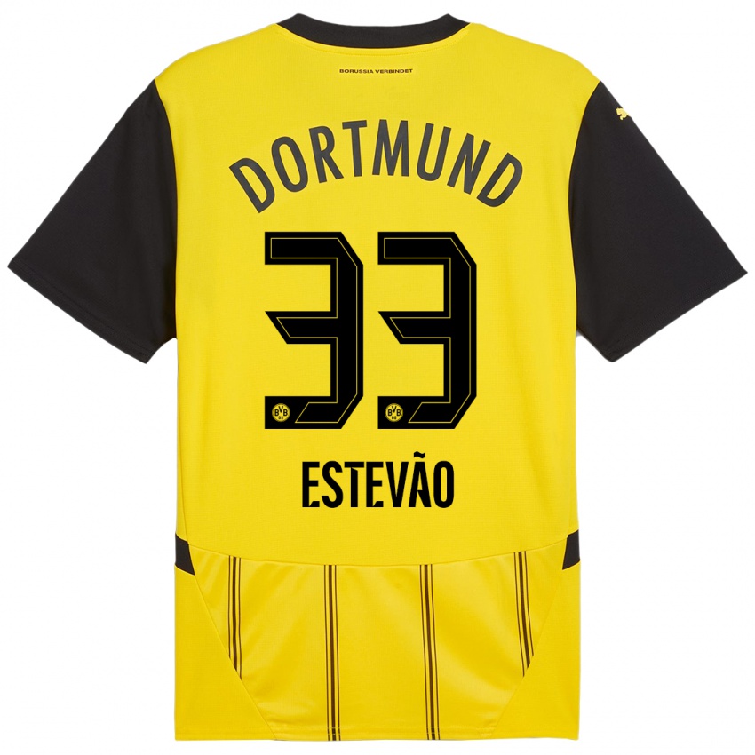 Heren Tiago Estevão #33 Geel Zwart Thuisshirt Thuistenue 2024/25 T-Shirt