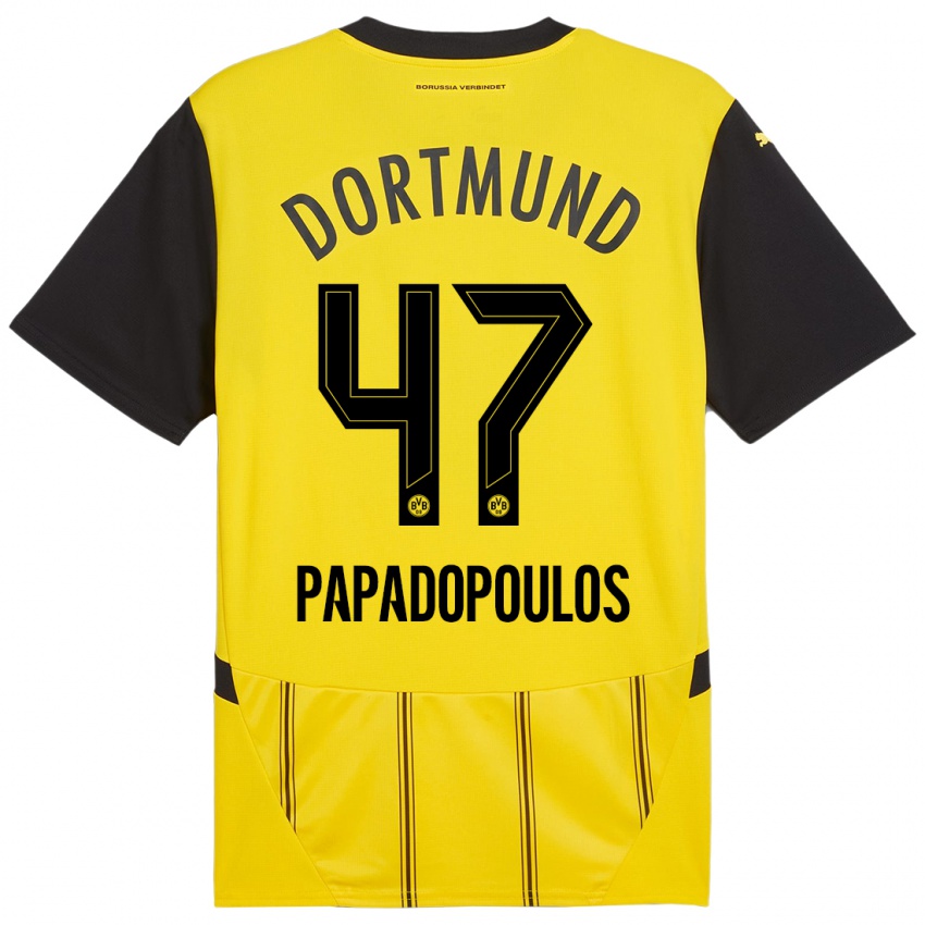 Heren Antonios Papadopoulos #47 Geel Zwart Thuisshirt Thuistenue 2024/25 T-Shirt