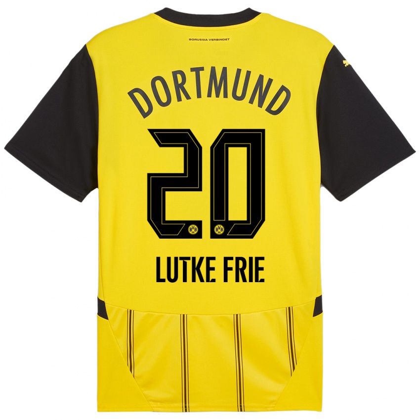 Heren Dennis Lutke-Frie #20 Geel Zwart Thuisshirt Thuistenue 2024/25 T-Shirt