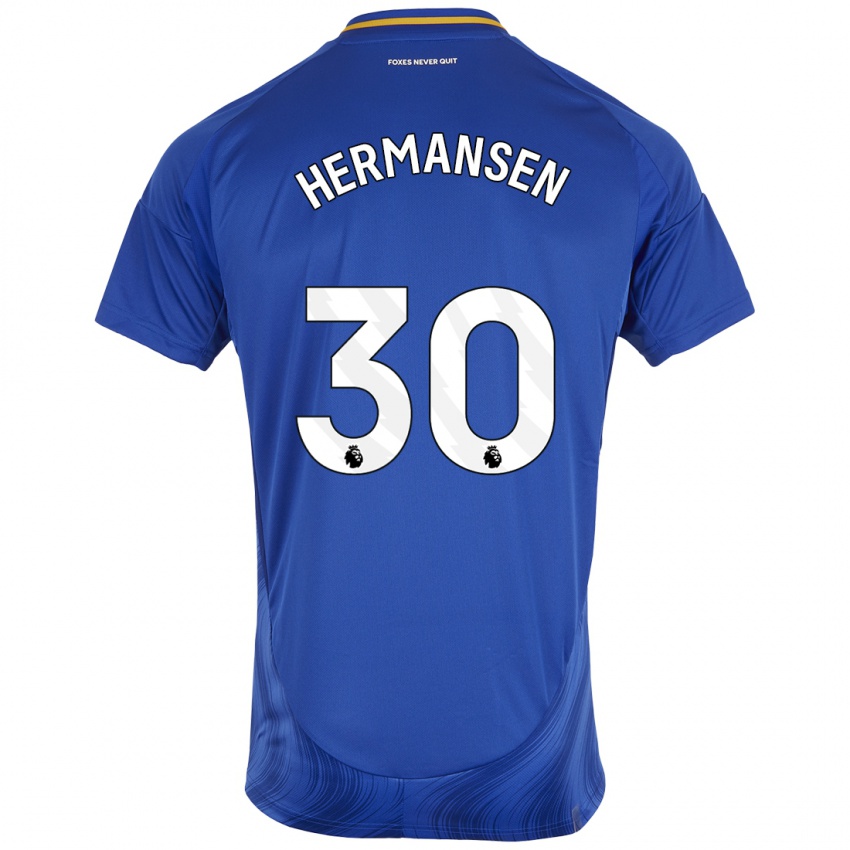 Heren Mads Hermansen #30 Blauw Wit Thuisshirt Thuistenue 2024/25 T-Shirt