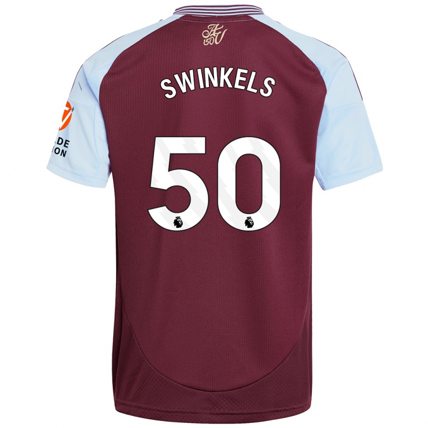 Heren Sil Swinkels #50 Bordeaux Hemelsblauw Thuisshirt Thuistenue 2024/25 T-Shirt