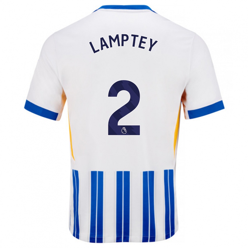 Heren Tariq Lamptey #2 Wit Blauwe Krijtstrepen Thuisshirt Thuistenue 2024/25 T-Shirt