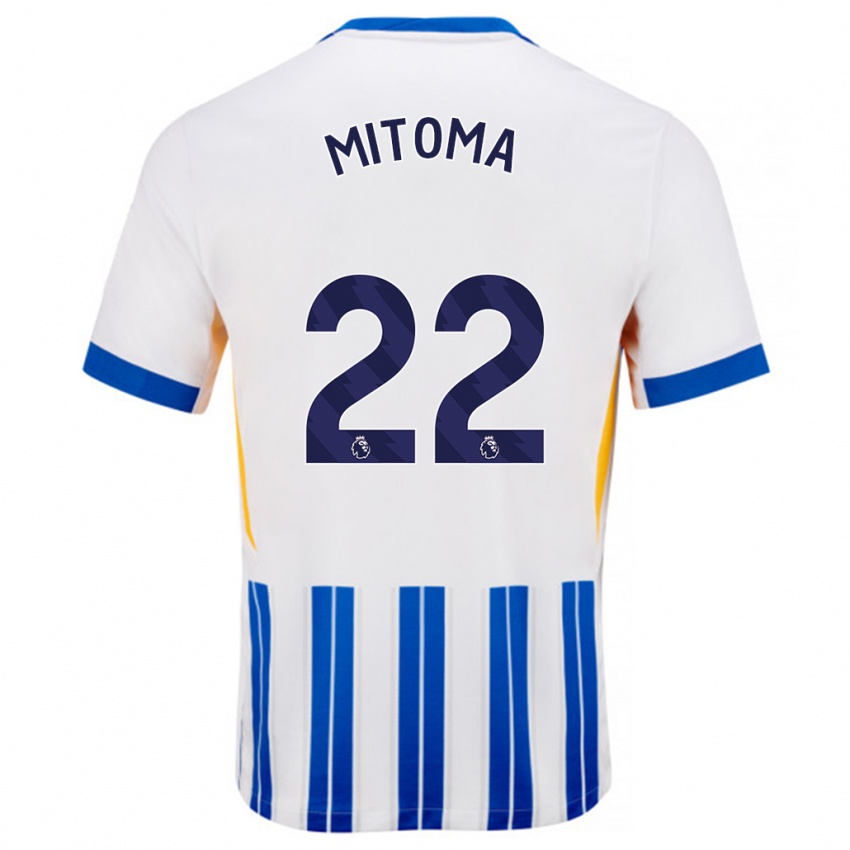 Heren Kaoru Mitoma #22 Wit Blauwe Krijtstrepen Thuisshirt Thuistenue 2024/25 T-Shirt