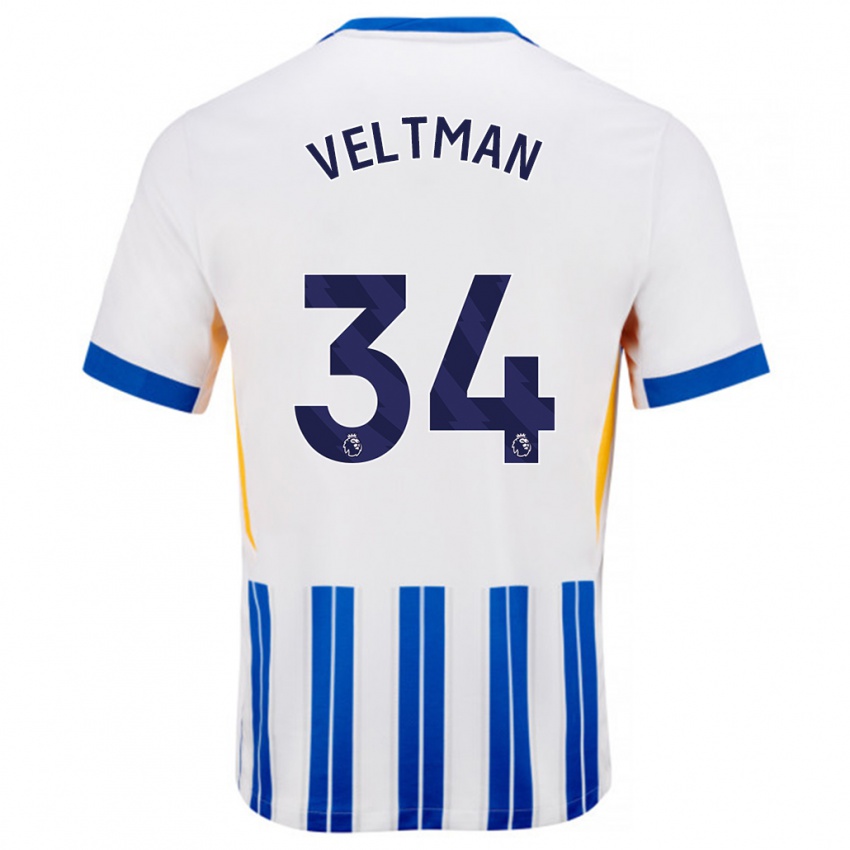 Heren Joel Veltman #34 Wit Blauwe Krijtstrepen Thuisshirt Thuistenue 2024/25 T-Shirt