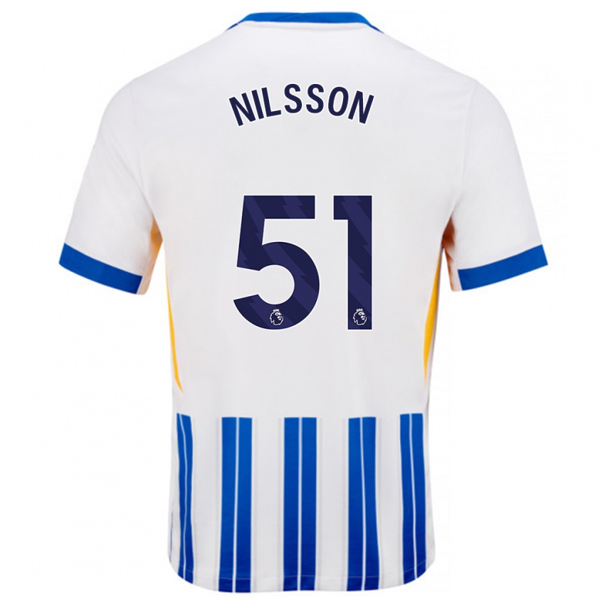 Heren Casper Nilsson #51 Wit Blauwe Krijtstrepen Thuisshirt Thuistenue 2024/25 T-Shirt