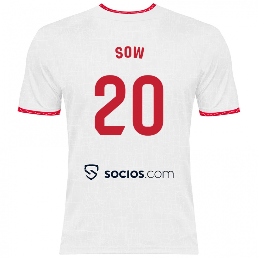 Heren Djibril Sow #20 Wit Rood Thuisshirt Thuistenue 2024/25 T-Shirt