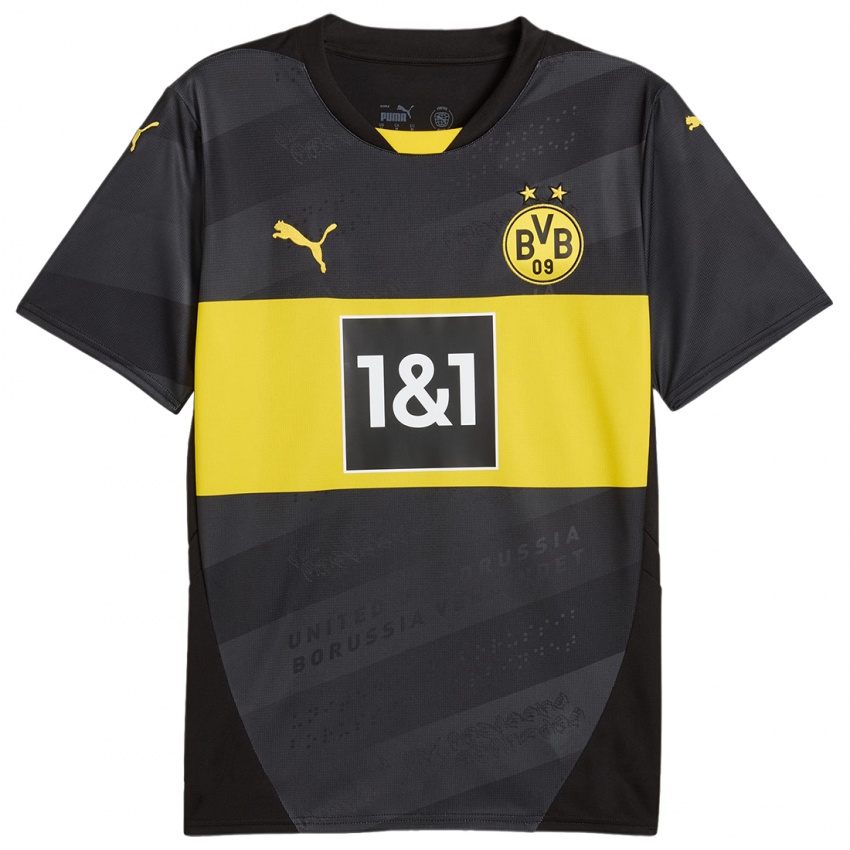 Heren Uw Naam #0 Zwart Geel Uitshirt Uittenue 2024/25 T-Shirt