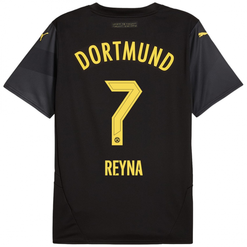 Heren Giovanni Reyna #7 Zwart Geel Uitshirt Uittenue 2024/25 T-Shirt