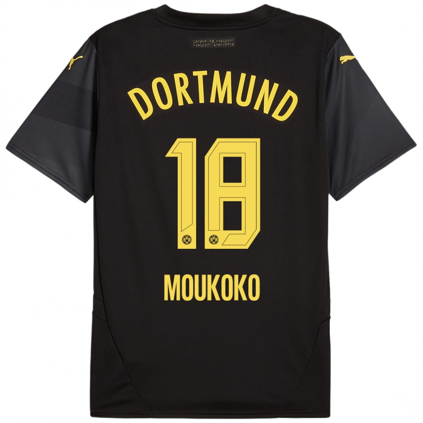 Heren Youssoufa Moukoko #18 Zwart Geel Uitshirt Uittenue 2024/25 T-Shirt