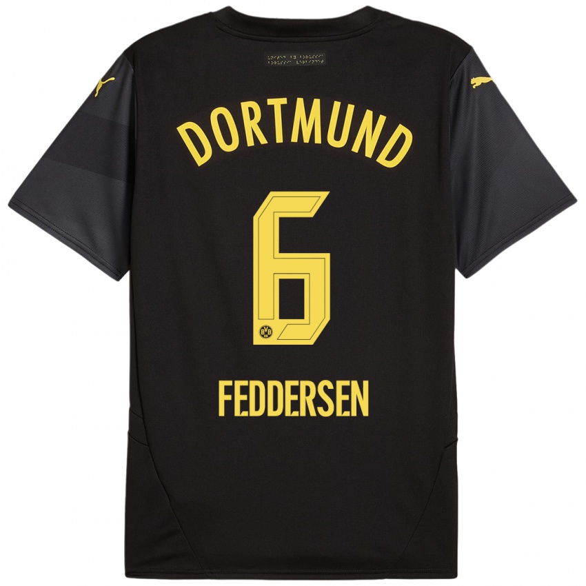 Heren Jonas Feddersen #6 Zwart Geel Uitshirt Uittenue 2024/25 T-Shirt