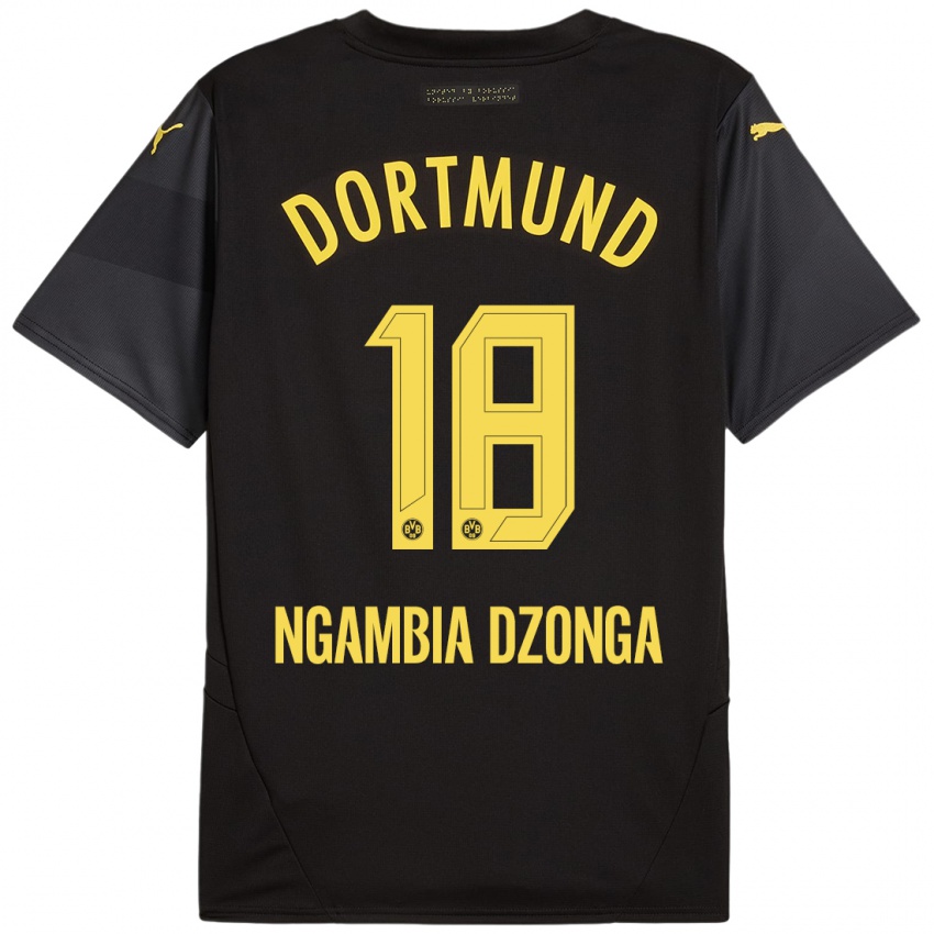 Heren Diego Ngambia Dzonga #18 Zwart Geel Uitshirt Uittenue 2024/25 T-Shirt