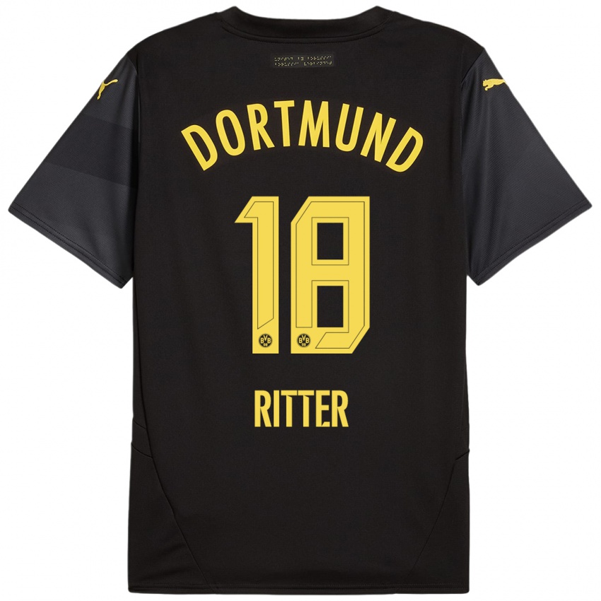 Heren Roméo Ritter #18 Zwart Geel Uitshirt Uittenue 2024/25 T-Shirt