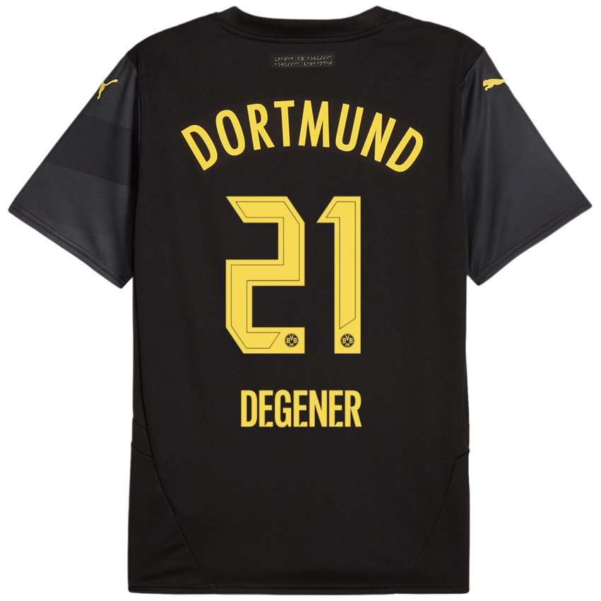 Heren Tim Degener #21 Zwart Geel Uitshirt Uittenue 2024/25 T-Shirt