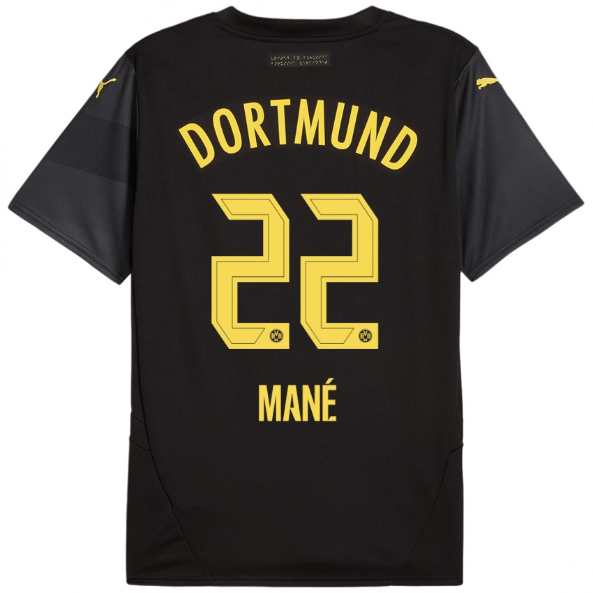 Heren Filippo Mané #22 Zwart Geel Uitshirt Uittenue 2024/25 T-Shirt