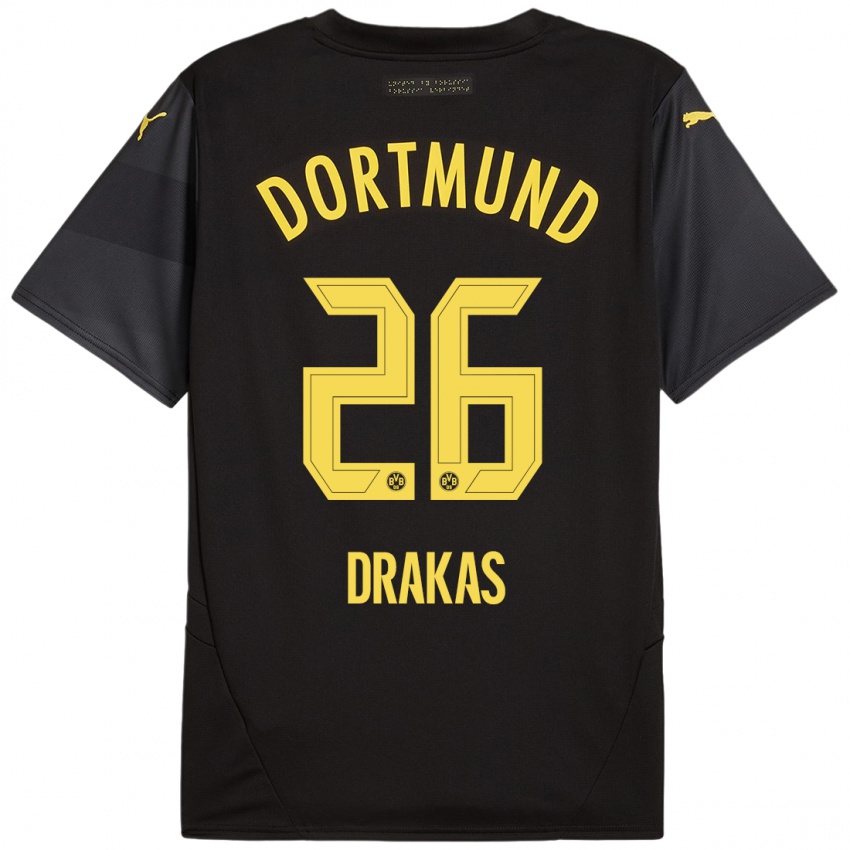 Heren Babis Drakas #26 Zwart Geel Uitshirt Uittenue 2024/25 T-Shirt