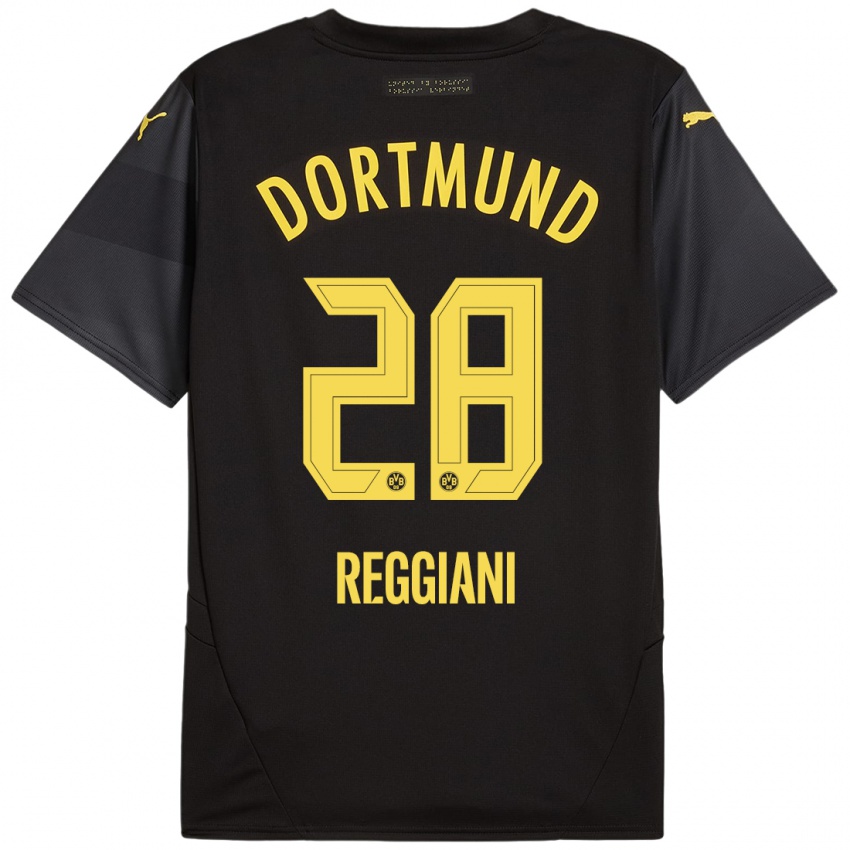 Heren Luca Reggiani #28 Zwart Geel Uitshirt Uittenue 2024/25 T-Shirt