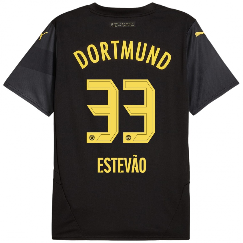 Heren Tiago Estevão #33 Zwart Geel Uitshirt Uittenue 2024/25 T-Shirt