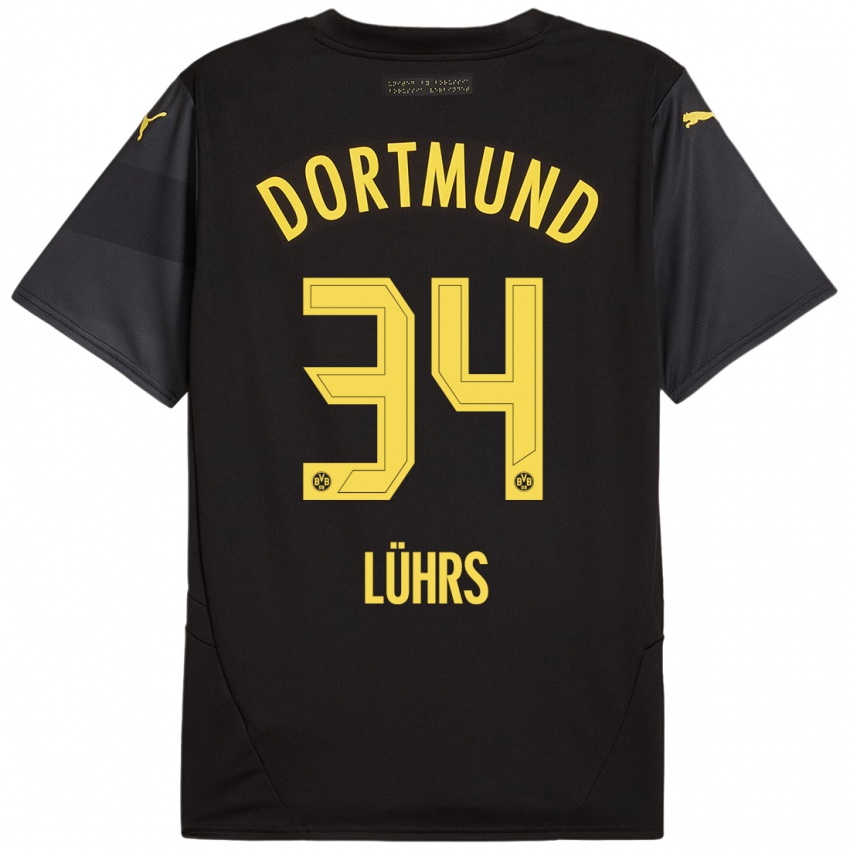 Heren Yannik Lührs #34 Zwart Geel Uitshirt Uittenue 2024/25 T-Shirt